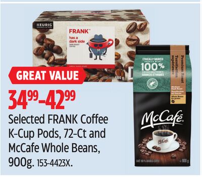 Selected FRANK Coffee K-Cup Pods 72-Ct and McCafe Whole Beans