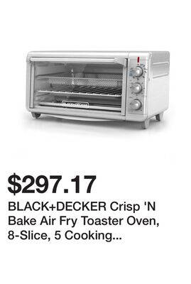 BLACK+DECKER Crisp 'N Bake Air Fry Toaster Oven, 8-Slice, 5 Cooking Functions, 60 Minute Timer, Stainless Steel