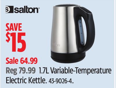Salton 1.7L Variable-Temperature Electric Kettle.