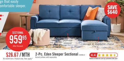 Eden 2-Piece Reversible Fabric Sleeper Sectional with Storage Chaise and Removable Back Cushions - Blue