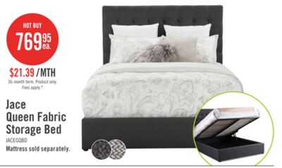 Jace Upholstered Storage Platform Bed in Grey Fabric, Tufted - Queen Size