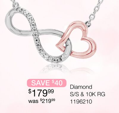 Sterling Silver and 10K Rose Gold Diamond Infinity Heart Necklace
