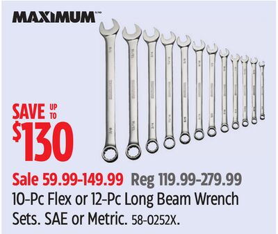 MAXIMUM 10-Pc Flex or 12-Pc Long Beam Wrench Sets