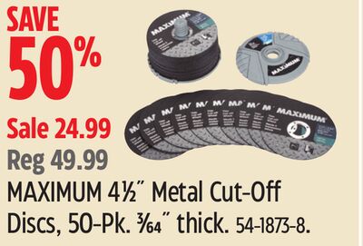 MAXIMUM 41⁄2˝ Metal Cut-Off Discs, 50-Pk.