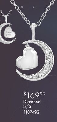 Sterling Silver Diamond Moon & Heart Pendant