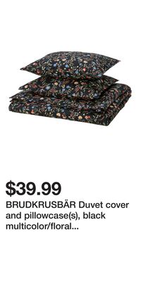 BRUDKRUSBÄR Duvet cover and pillowcase(s), black multicolor/floral pattern