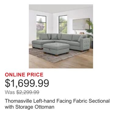 Thomasville Left-hand Facing Fabric Sectional with Storage Ottoman