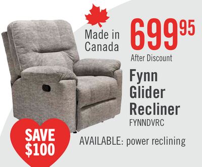 Made in Canada Fynn 40" Chenille Fabric Glider Reclining Chair - Dove Grey