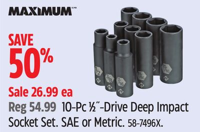 MAXIMUM 10-Pc 1⁄2˝-Drive Deep Impact Socket Set