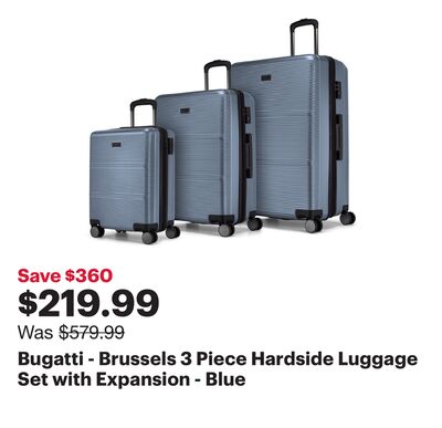 Bugatti - Brussels 3 Piece Hardside Luggage Set with Expansion - Blue