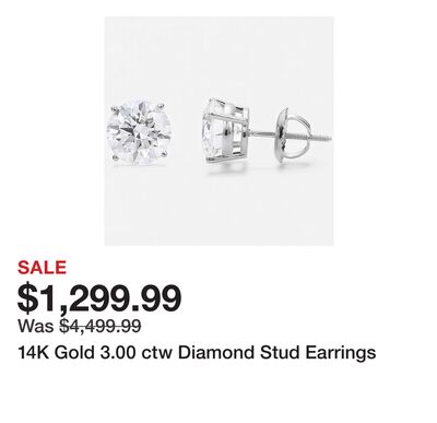 14K Gold 3.00 ctw Diamond Stud Earrings