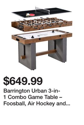 Barrington Urban 3-in-1 Combo Game Table – Foosball, Air Hockey and Table Tennis– Multi Game Table for Home or Game Room
