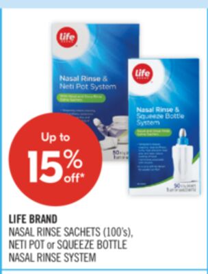 LIFE BRAND NASAL RINSE SACHETS (100's), NETI POT or SQUEEZE BOTTLE NASAL RINSE SYSTEM