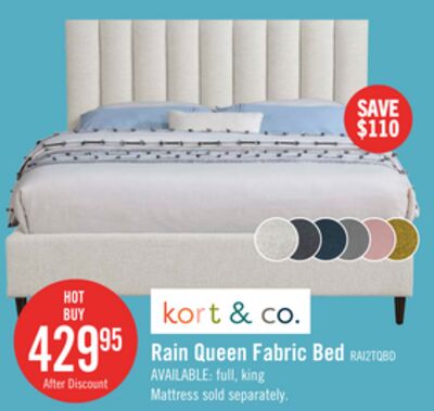 Kort & Co. Rain Upholstered Platform Bed in Taupe Fabric, Tufted - Queen Size