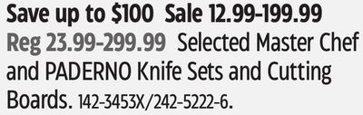 Selected Master Chef and PADERNO Knife Sets and Cutting Boards