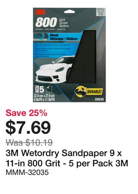 3M Wetordry Sandpaper 9 x 11-in 800 Grit - 5 per Pack