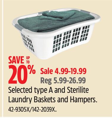 Selected type A and Sterilite Laundry Baskets and Hampers.