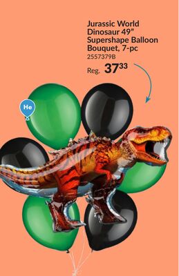 Jurassic World Dinosaur Supershape Balloon Bouquet with Latex Balloons, Festive Green/Black, 7-pk, Helium Inflation & Ribbon Included for Kids' Birthday