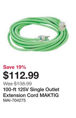 100-ft 125V Single Outlet Extension Cord