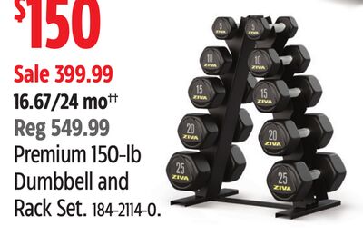 Ziva Premium 150-lb Dumbbell and Rack Set