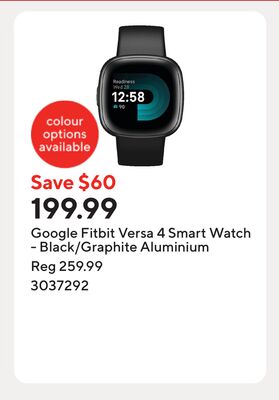 Google Fitbit Versa 4 Smart Watch - Black/Graphite Aluminium