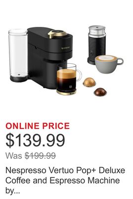 Nespresso Vertuo Pop+ Deluxe Coffee and Espresso Machine by Breville with Aeroccino with $25 Nespresso Coffee Credit, Matte Black and Gold