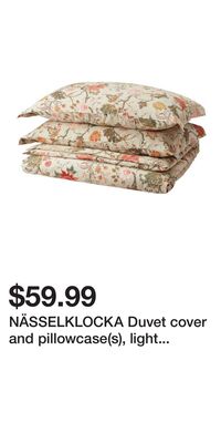 NÄSSELKLOCKA Duvet cover and pillowcase(s), light gray-beige/multicolor
