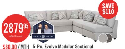 Scott Living Evolve Modular 5-Piece Linen-Look Fabric Armless Sectional with Feather Down Cushions - Grey