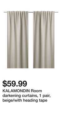 KALAMONDIN Room darkening curtains, 1 pair, beige/with heading tape