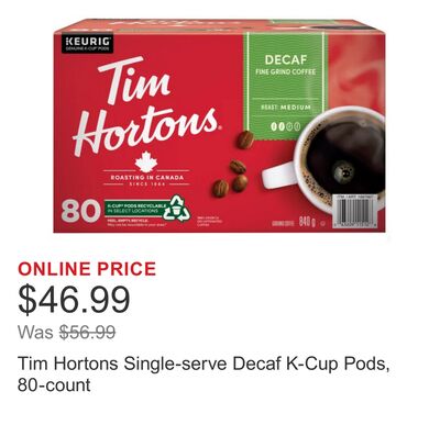 Tim Hortons Single-serve Decaf K-Cup Pods, 80-count