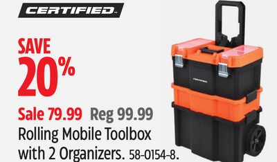 Certified Rolling Mobile Toolbox with 2 Organizers