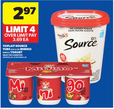YOPLAIT SOURCE TUBS, 630 G OR MINIGO, 6X60 G YOGURT