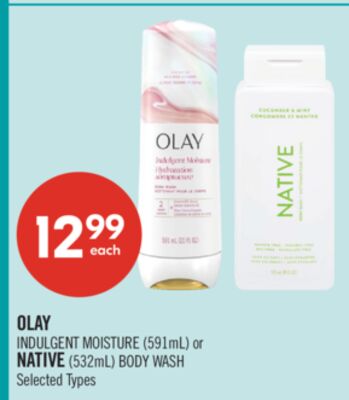 OLAY INDULGENT MOISTURE (591mL) or NATIVE (532mL) BODY WASH