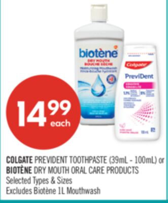 COLGATE PREVIDENT Toothpaste (39mL - 100mL) or BIOTÈNE Dry Mouth Oral Care