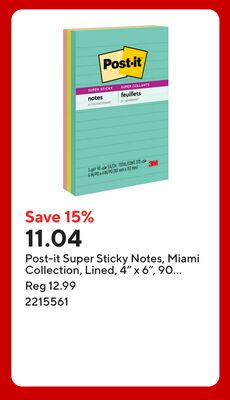 Post-it Super Sticky Notes, Miami Collection, Lined, 4" x 6", 90 Sheets/Pad, 3 Pads/Pack