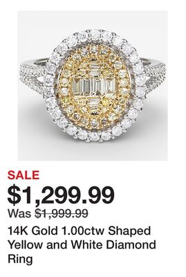 14K Gold 1.00ctw Shaped Yellow and White Diamond Ring