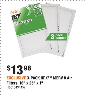 EXCLUSIVE 3-PACK HDX™ MERV 8 Air Filters, 16" x 25" x 1"