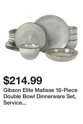 Gibson Elite Matisse 16-Piece Double Bowl Dinnerware Set, Service for 4 (16pcs)