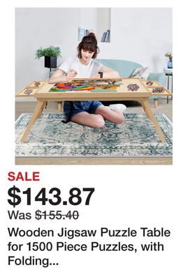 Wooden Jigsaw Puzzle Table for 1500 Piece Puzzles, with Folding Legs, 4 Drawers,1 Set of Accessories