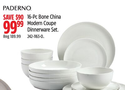PADERNO 16-Pc Bone China Modern Coupe Dinnerware Set