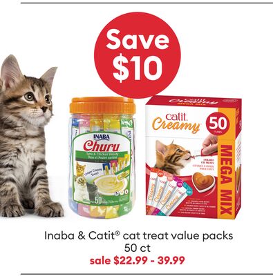 Save $10 Inaba & Catit® cat treat value packs