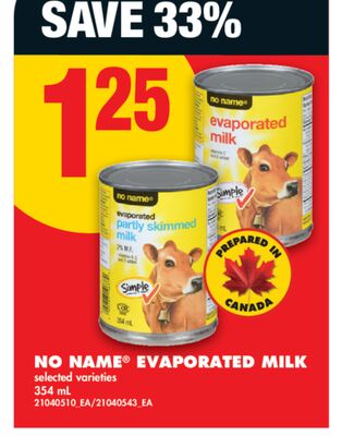 NO NAME® EVAPORATED MILK, 354 mL