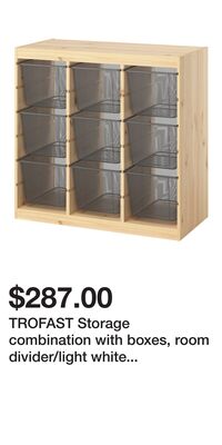 TROFAST Storage combination with boxes, room divider/light white stained pine dark gray