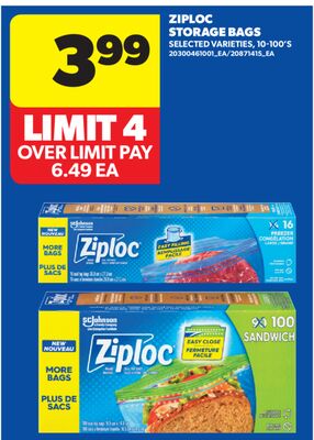 ZIPLOC STORAGE BAGS, 10-100'S