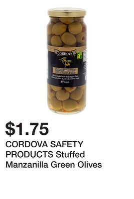 CORDOVA SAFETY PRODUCTS Stuffed Manzanilla Green Olives