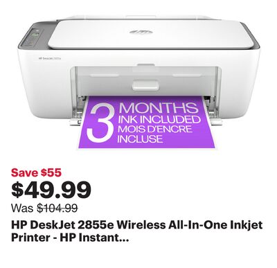HP DeskJet 2855e Wireless All-In-One Inkjet Printer - HP Instant Ink 3-Month Free Trial Included*