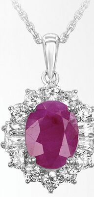 Sterling Silver 18" Ruby & White Zircon Halo Pendant