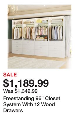 Freestanding 96" Closet System With 12 Wood Drawers
