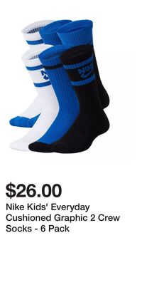 Nike Kids' Everyday Cushioned Graphic 2 Crew Socks - 6 Pack
