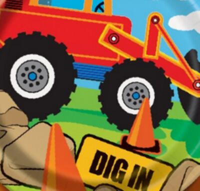 Construction Round Paper Disposable Dessert Plates, Multi-Coloured, 7-in, 8-pk, for Construction Birthday Party